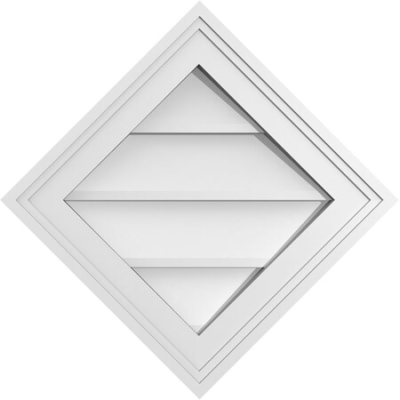 Ekena Millwork Diamond Surface Mount PVC Gable Vent: Functional, w/ 2"W x 1-1/2"P Brickmould Frame, 18"W x 18"H GVPDI18X1802SF